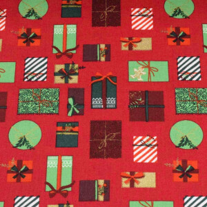 50x140 cm cotton christmas presents red/gold
