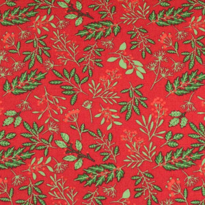 50x140 cm cotton christmas plants/leaves red