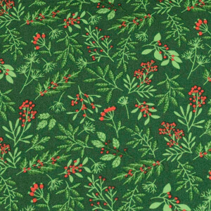 50x140 cm cotton christmas plants/leaves dark green