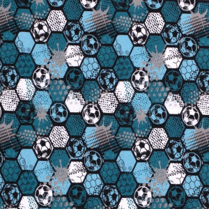 Jogging fabric digital printed soccer hexagons aqua