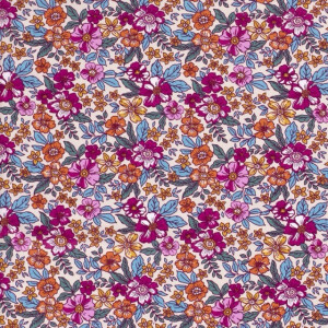 Cotton poplin printed flowers offwhite