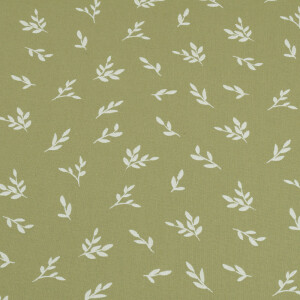 cotton poplin printed leaves olive green