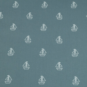 cotton poplin printed sailing boats indigo