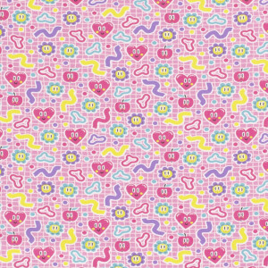 45x150cm Cotton jersey hearts and flowers pink