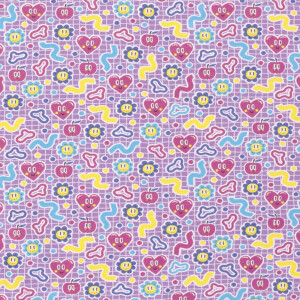 95x150cm Cotton jersey hearts and flowers purple
