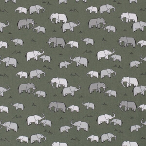 Cotton poplin Elephants Kaki Green
