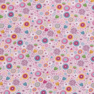 Cotton poplin Abstract flowers pink