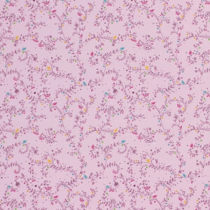 Cotton poplin Flowers with birds pink