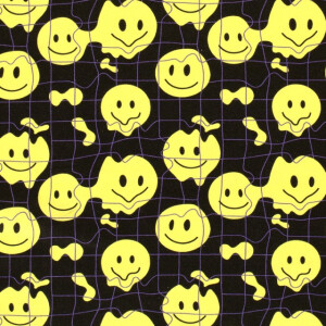Jogging fabric digital printed smileys black/yellow