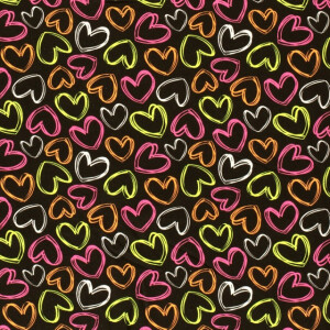French Terry brushed neon hearts black