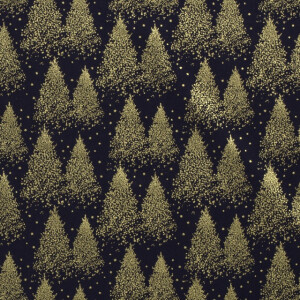 Cotton christmas trees navy/gold