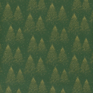 50x145 cm Cotton christmas trees green/gold