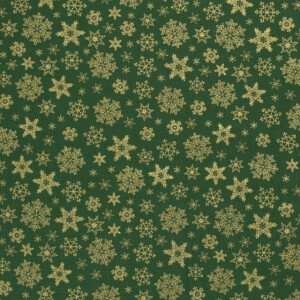 Cotton christmas snowflakes green/gold