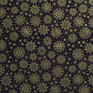 50x145 cm Cotton christmas snowflakes navy/gold