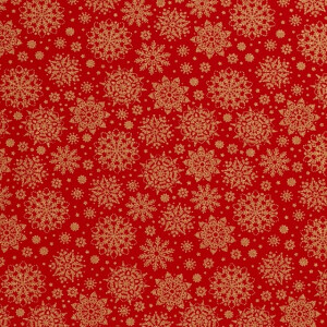 50x145 cm Cotton christmas snowflakes red/gold