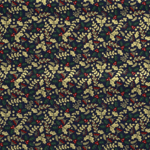 Cotton christmas holly navy/gold