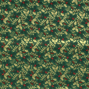 Cotton christmas holly green/gold