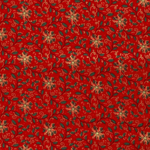 50x145 cm Cotton christmas holly/flowers red/gold
