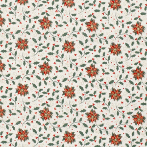 Cotton christmas holly/flowers cream/gold