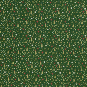 50x145 cm Cotton christmas stars/trees/hearts green/gold