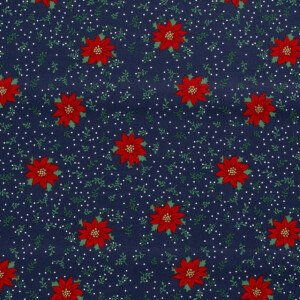 Cotton christmas flowers navy/gold