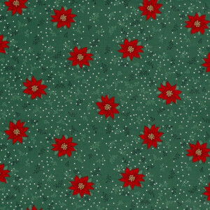 Cotton christmas flowers green/gold