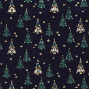 Cotton christmas trees navy/gold