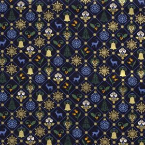 Cotton christmas ornaments navy/gold