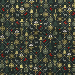 50x145 cm Cotton christmas ornaments green/gold