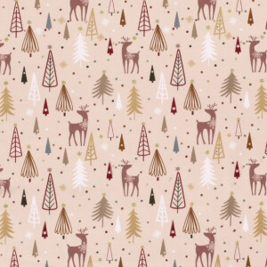 50x145 cm Cotton christmas trees pink/gold
