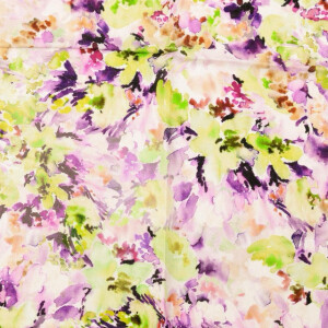 viscose linen voile digital print flowers purple/lime