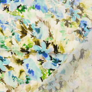 viscose linen voile digital print flowers blue/green