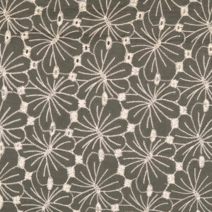 cotton muslin embroidered flowers olive green