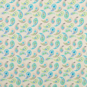linen washed digital print Paisley aqua