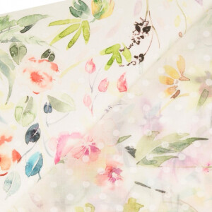cotton voile scherli digital print flowers offwhite