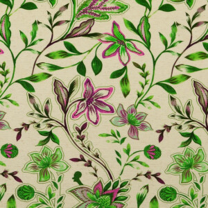 viscose linen digital print flowers green