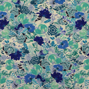 viscose linen digital print flowers turquoise