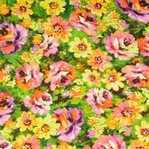 viscose satin digital print flowers green