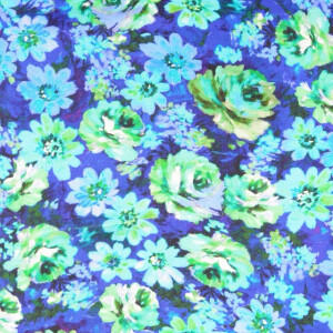 viscose satin digital print flowers blue