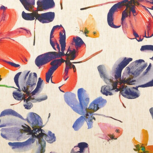 viscose linen digital print flowers blue/red