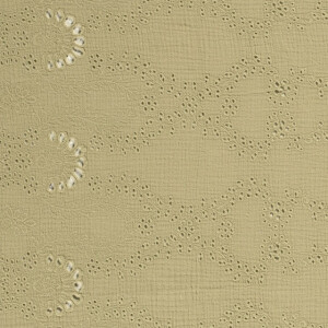 cotton muslin embroidered flowers olive green