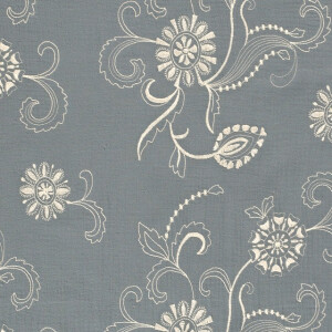 cotton muslin embroidered flowers steel blue