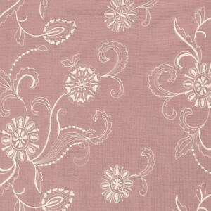 cotton muslin embroidered flowers old pink