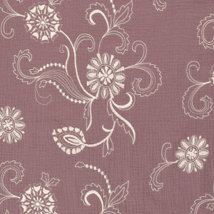 cotton muslin embroidered flowers purple