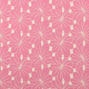 cotton muslin embroidered flowers pink