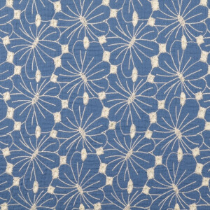 cotton muslin embroidered flowers demin blue