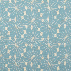 cotton muslin embroidered flowers turquoise