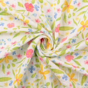 Cotton muslin digital print flowers yellow