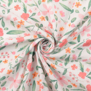 Cotton muslin digital print flowers pink