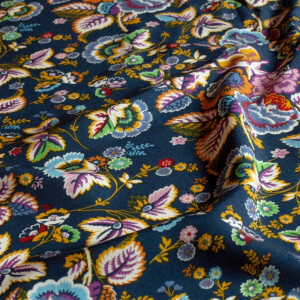 viscose poplin flowers indigo